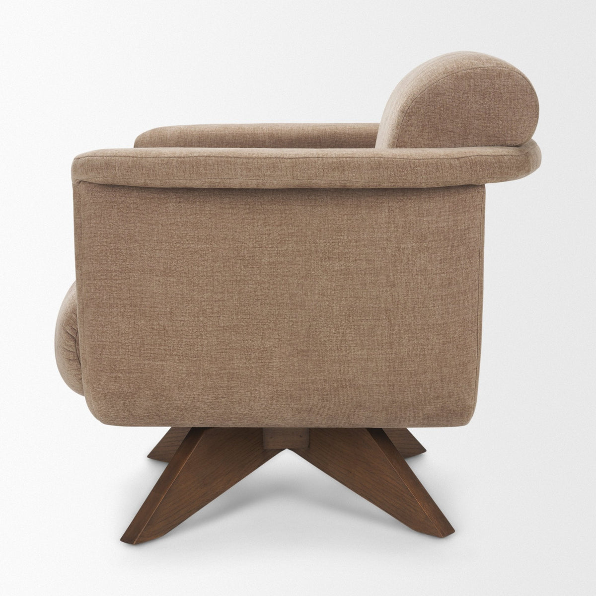 Oskar Chocolate Fabric w/ Brown Wood Base Swivel Accent Chair by Mercana at Eve Furniture