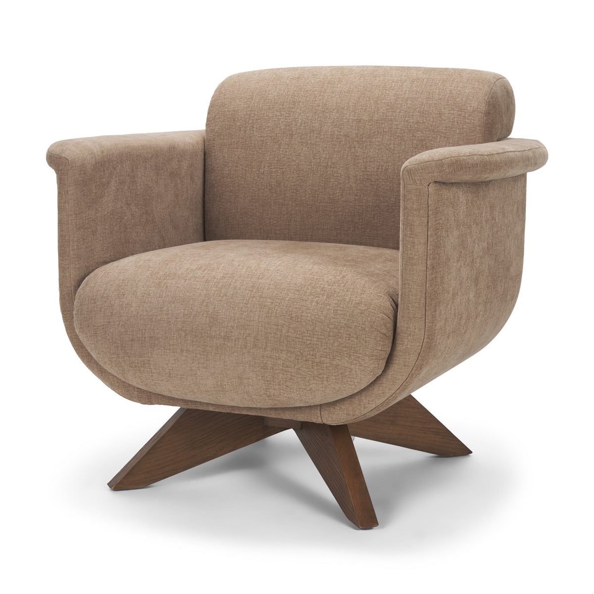 Oskar Chocolate Fabric w/ Brown Wood Base Swivel Accent Chair by Mercana at Eve Furniture