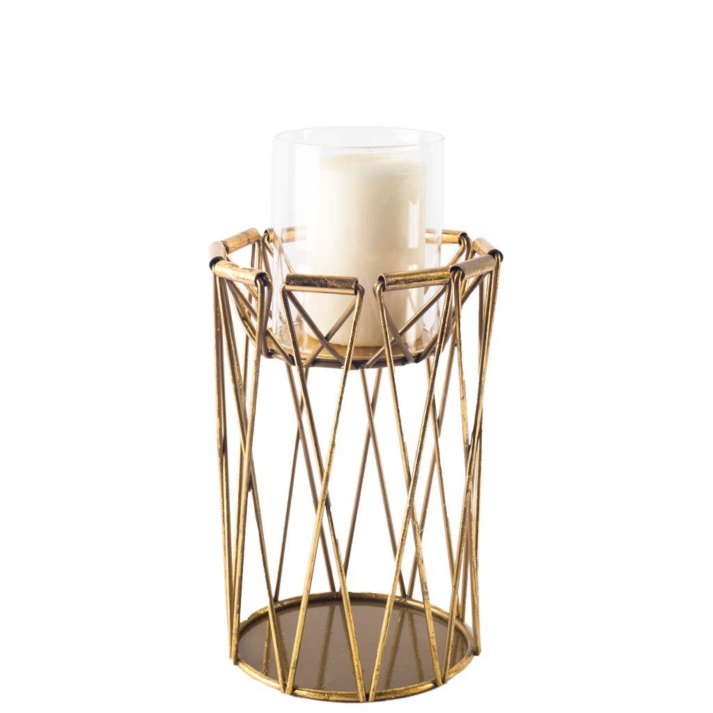 Othello II Short Antiqued Brass Metal Table Candle Holder by Mercana at Eve Furniture