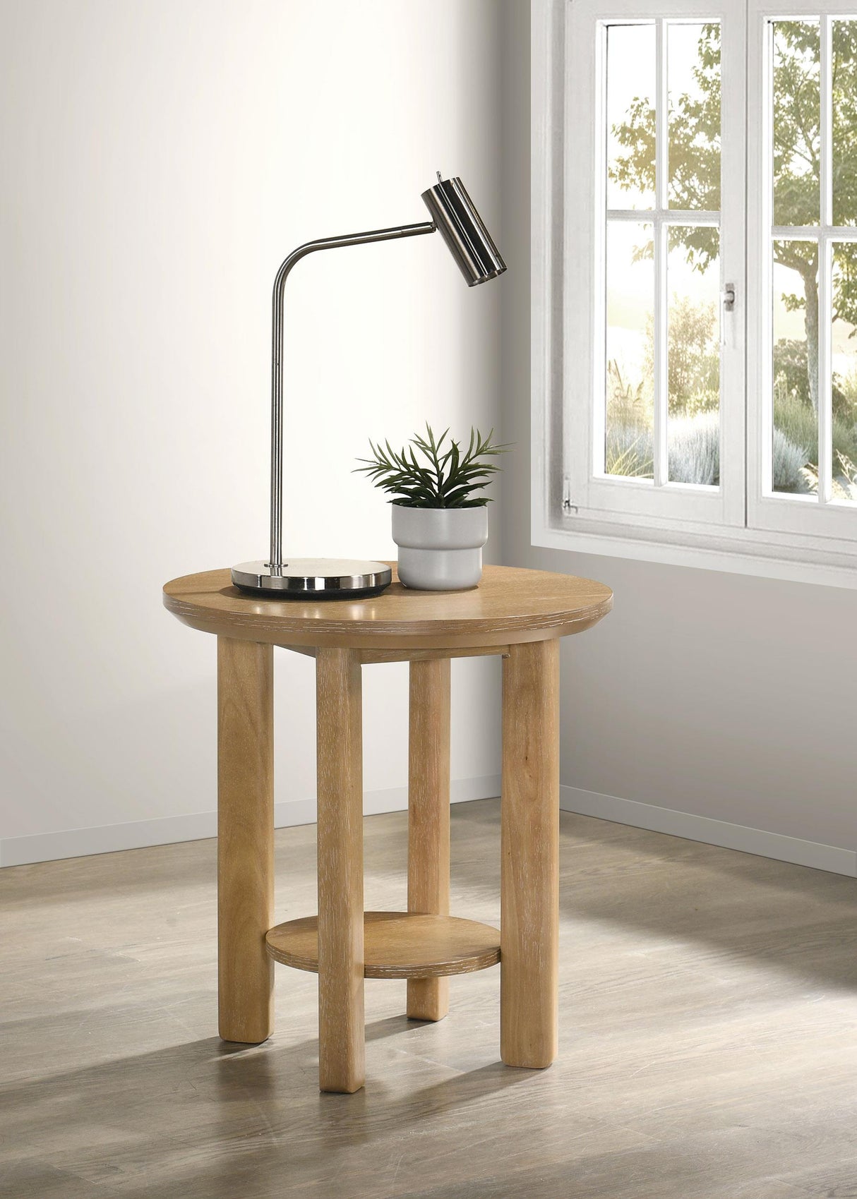 Ottowa Light Oak Round Wood Side End Table with Shelf by Coaster at Eve Furniture