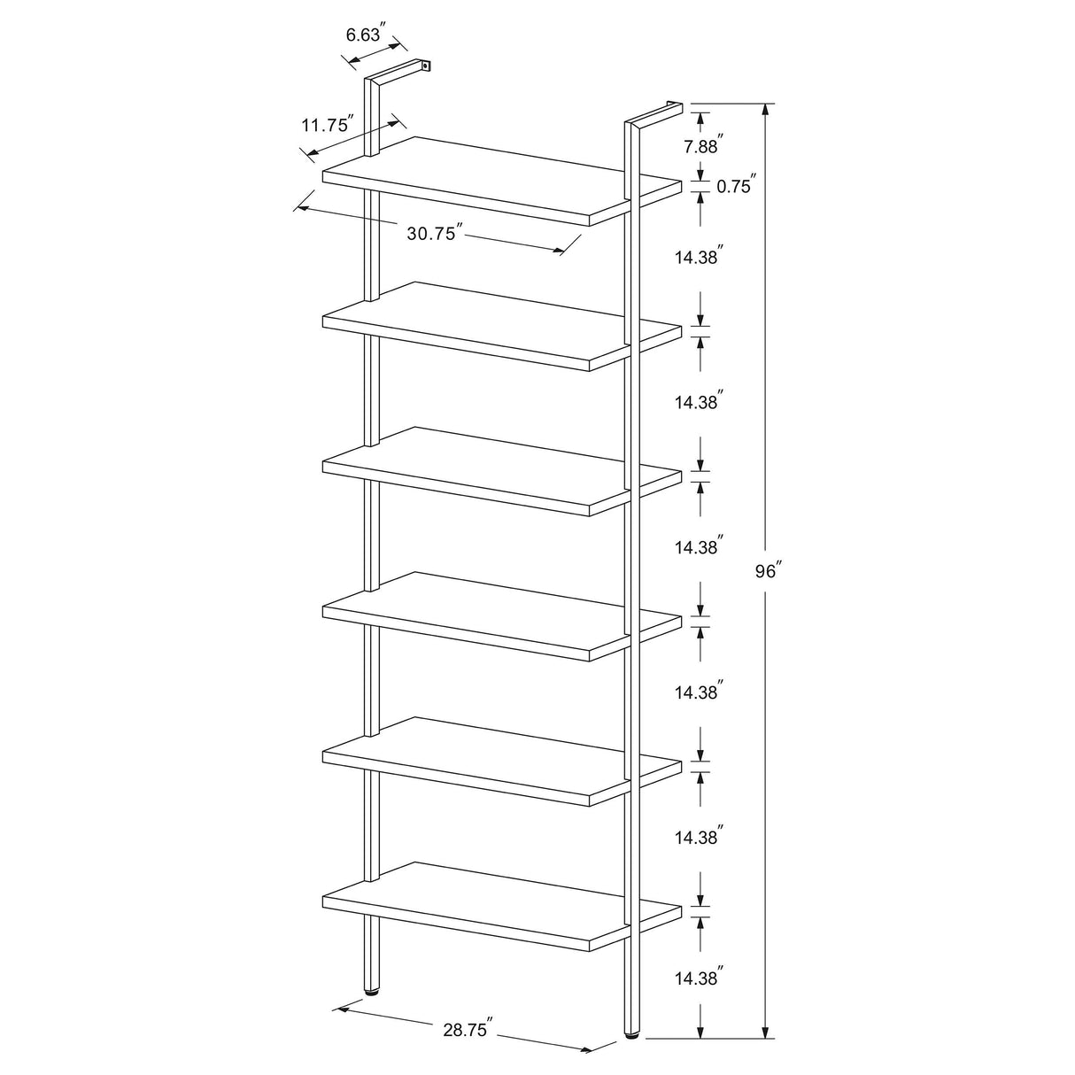 Owens Walnut 31-inch 6-shelf Wall Bookshelf by Coaster at Eve Furniture