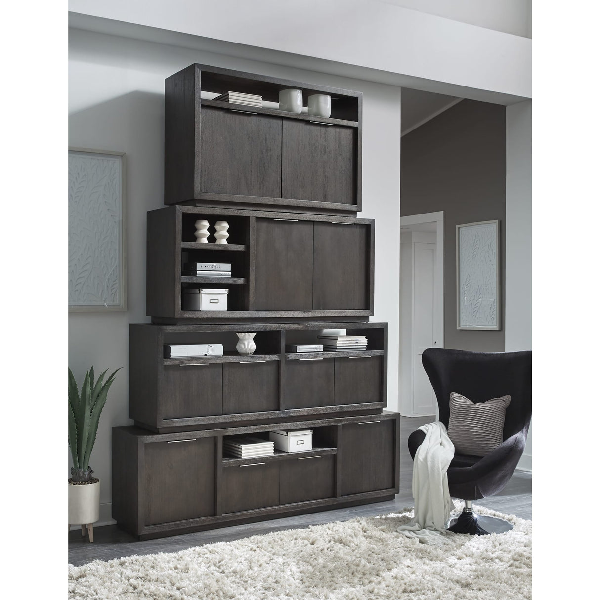 Oxford 64 inch Two Drawer Two Shelf Media Console in Basalt Grey by Modus Furniture at Eve Furniture