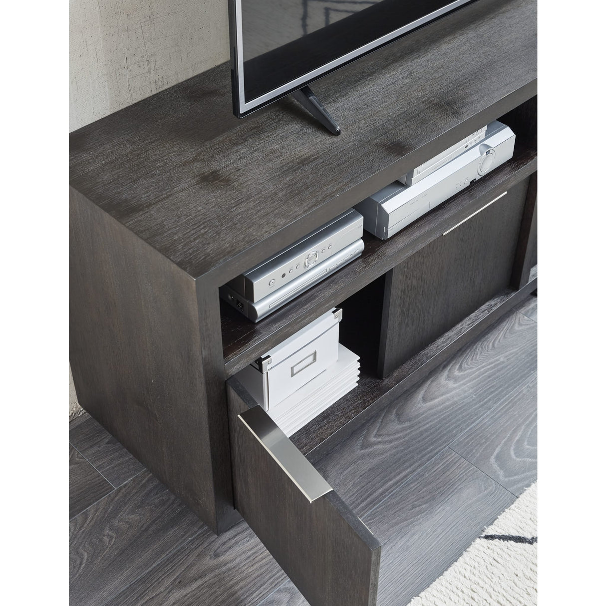 Oxford Solid Wood 74 inch Media Console in Basalt Grey by Modus Furniture at Eve Furniture