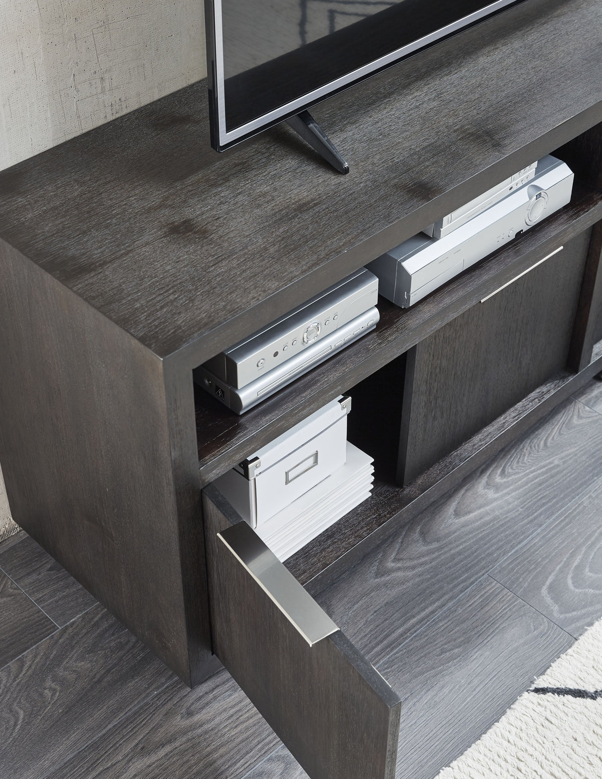 Oxford Solid Wood 74 inch Media Console in Basalt Grey by Modus Furniture at Eve Furniture