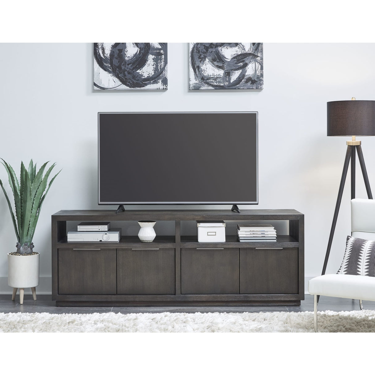 Oxford Solid Wood 74 inch Media Console in Basalt Grey by Modus Furniture at Eve Furniture