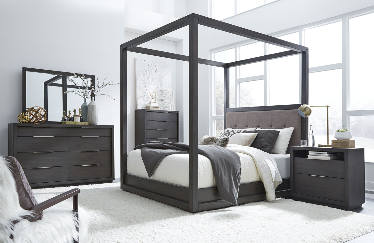 Oxford Upholstered Eastern King Canopy Bed in Dolphin by Modus Furniture at Eve Furniture