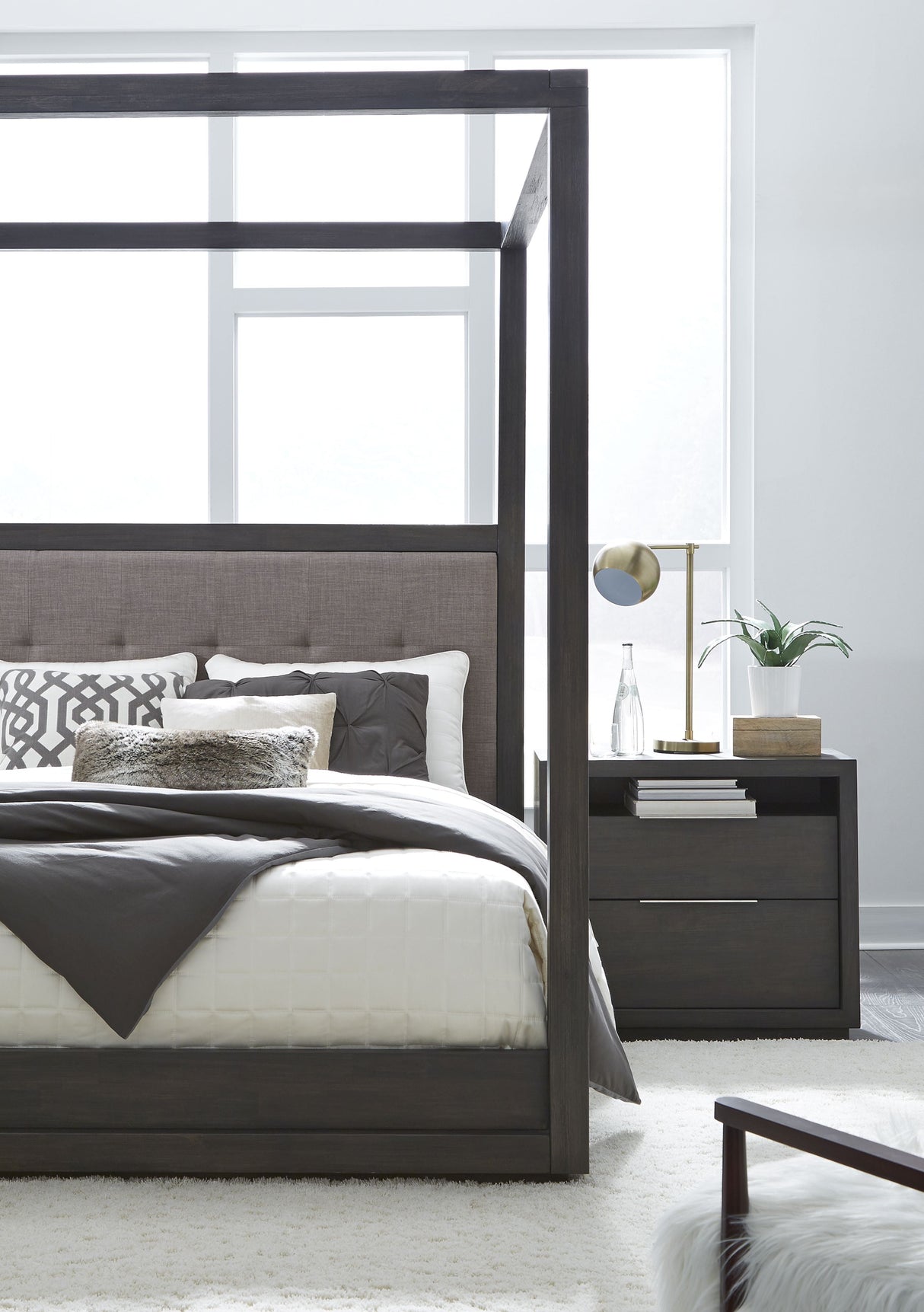 Oxford Upholstered Eastern King Canopy Bed in Dolphin by Modus Furniture at Eve Furniture
