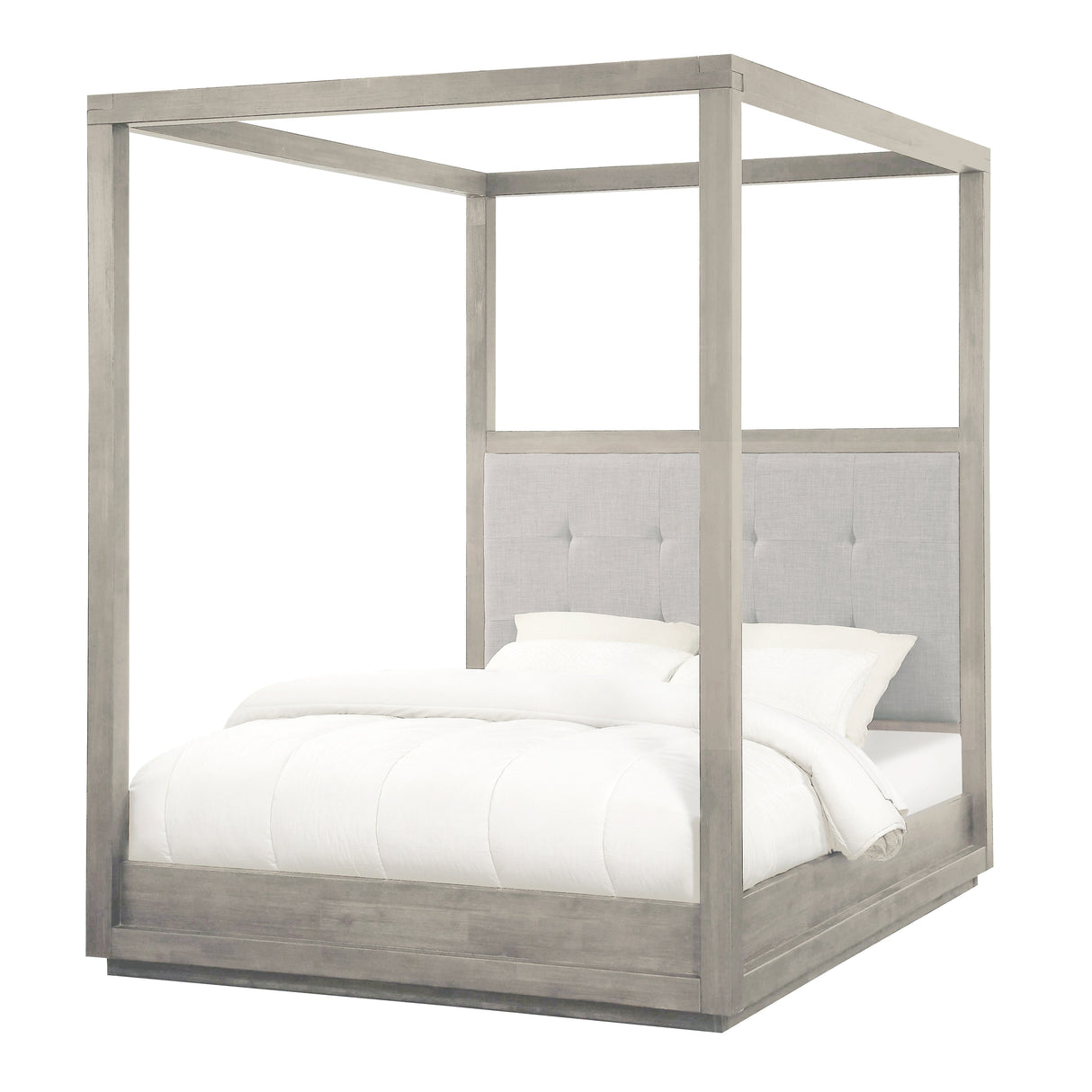 Oxford Upholstered Eastern King Canopy Bed in Mineral by Modus Furniture at Eve Furniture