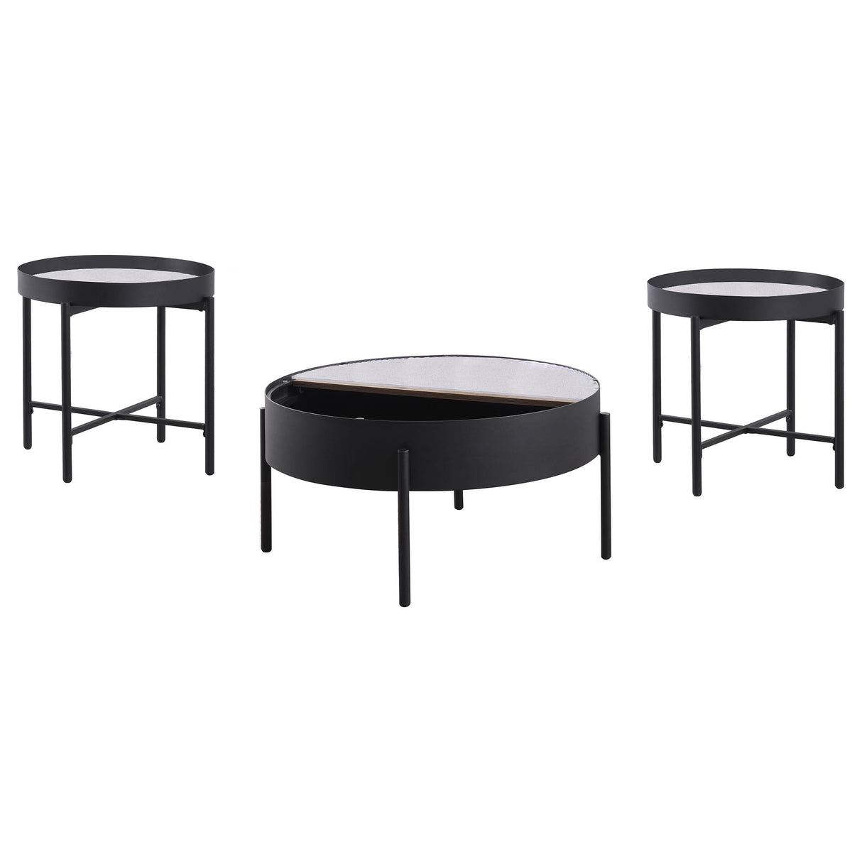 Ozella Sandy Black 3-Piece Round Coffee and End Table Set by Coaster at Eve Furniture