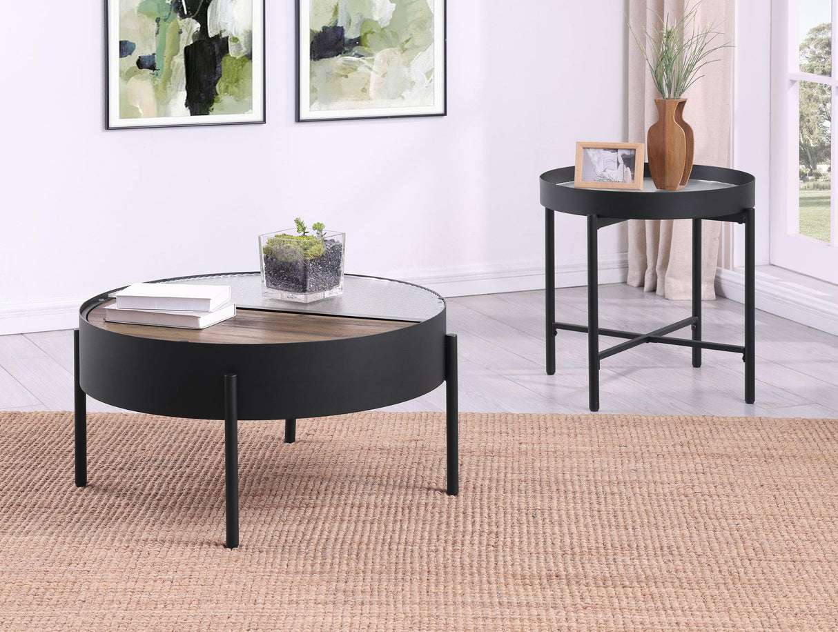 Ozella Sandy Black Round Coffee Table with Hidden Storage by Coaster at Eve Furniture