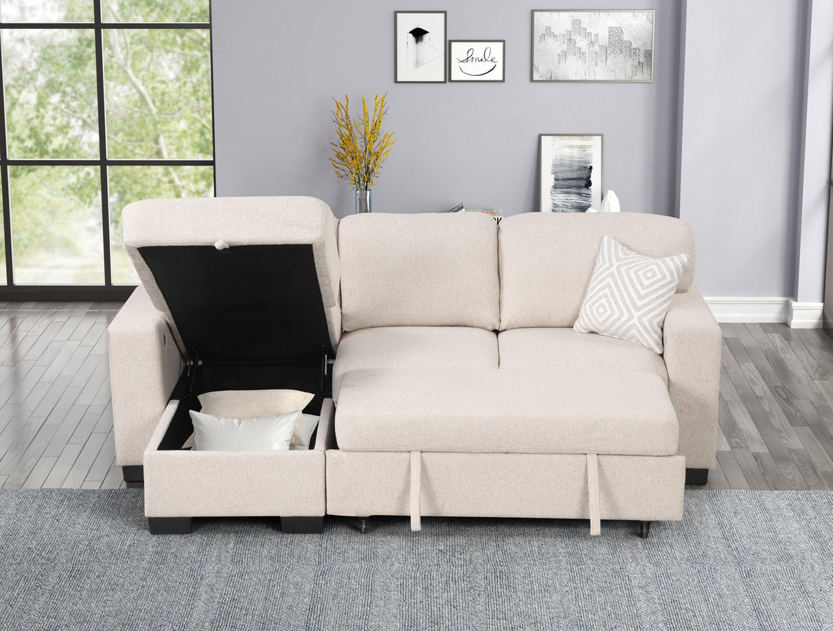 Pacific Beige Reversible Sectional With Pull-Out Bed by Happy Homes at Eve Furniture
