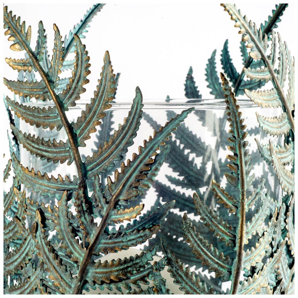 Palen II Large Green/Gold Metal Fern Leaf Table Candle Holder by Mercana at Eve Furniture