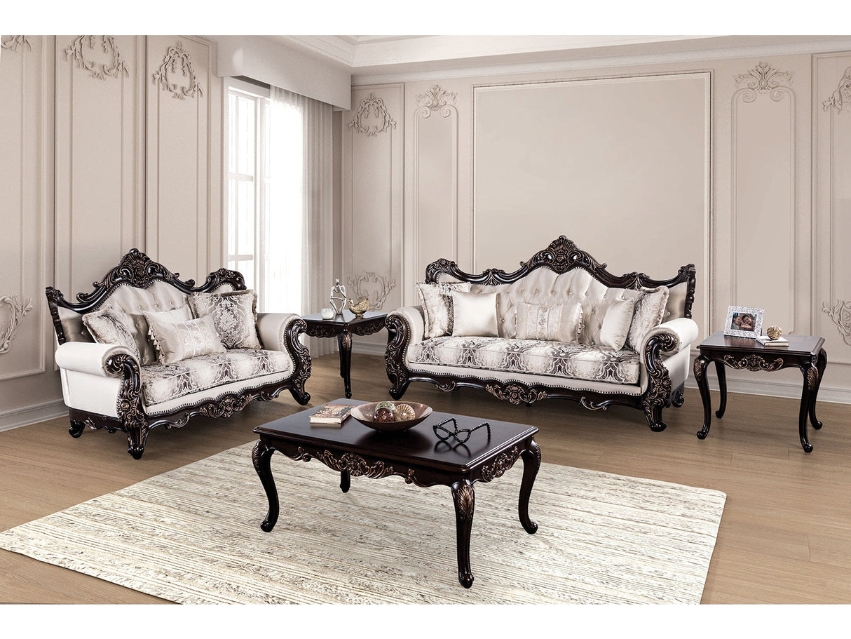 Palencia Dark Cherry/Beige Sofa & Loveseat by Furniture of America at Eve Furniture
