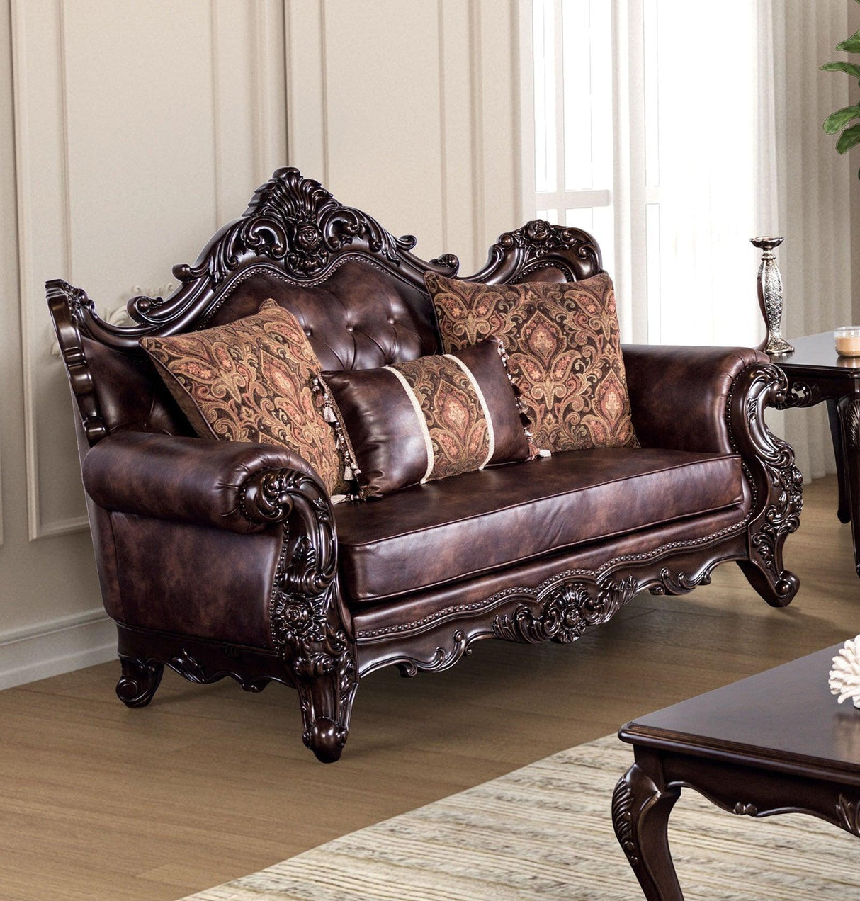 Palencia Dark Cherry/Brown Loveseat by Furniture of America at Eve Furniture