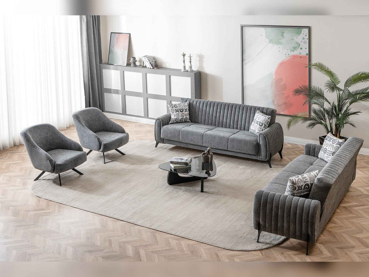 Palermo 3-pieces (Sofa & Loveseat & Chair) Livingroom Set in Grey by Furnia at Eve Furniture