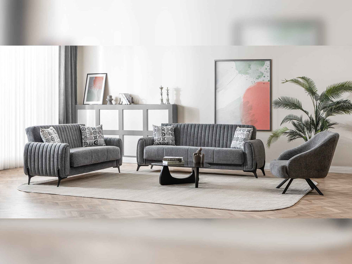 Palermo 3-pieces (Sofa & Loveseat & Chair) Livingroom Set in Grey by Furnia at Eve Furniture