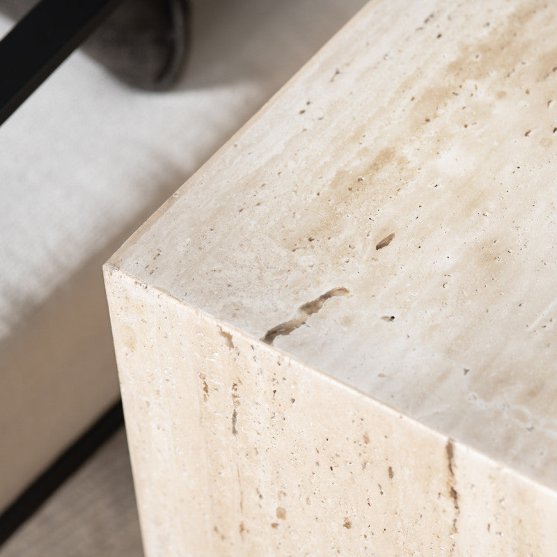 Palermo Beige/Brown Travertine End Table by Crestview at Eve Furniture