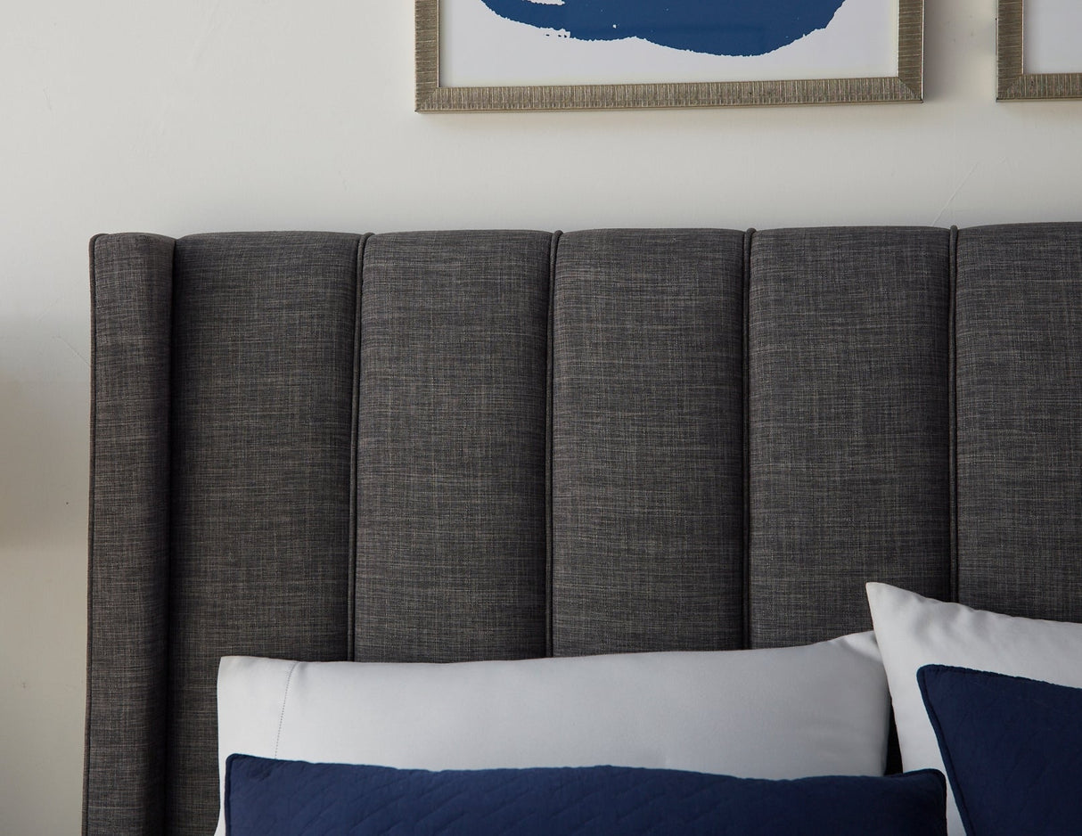 Palermo Upholstered Footboard California King Storage Bed in Dark Stone by Modus Furniture at Eve Furniture