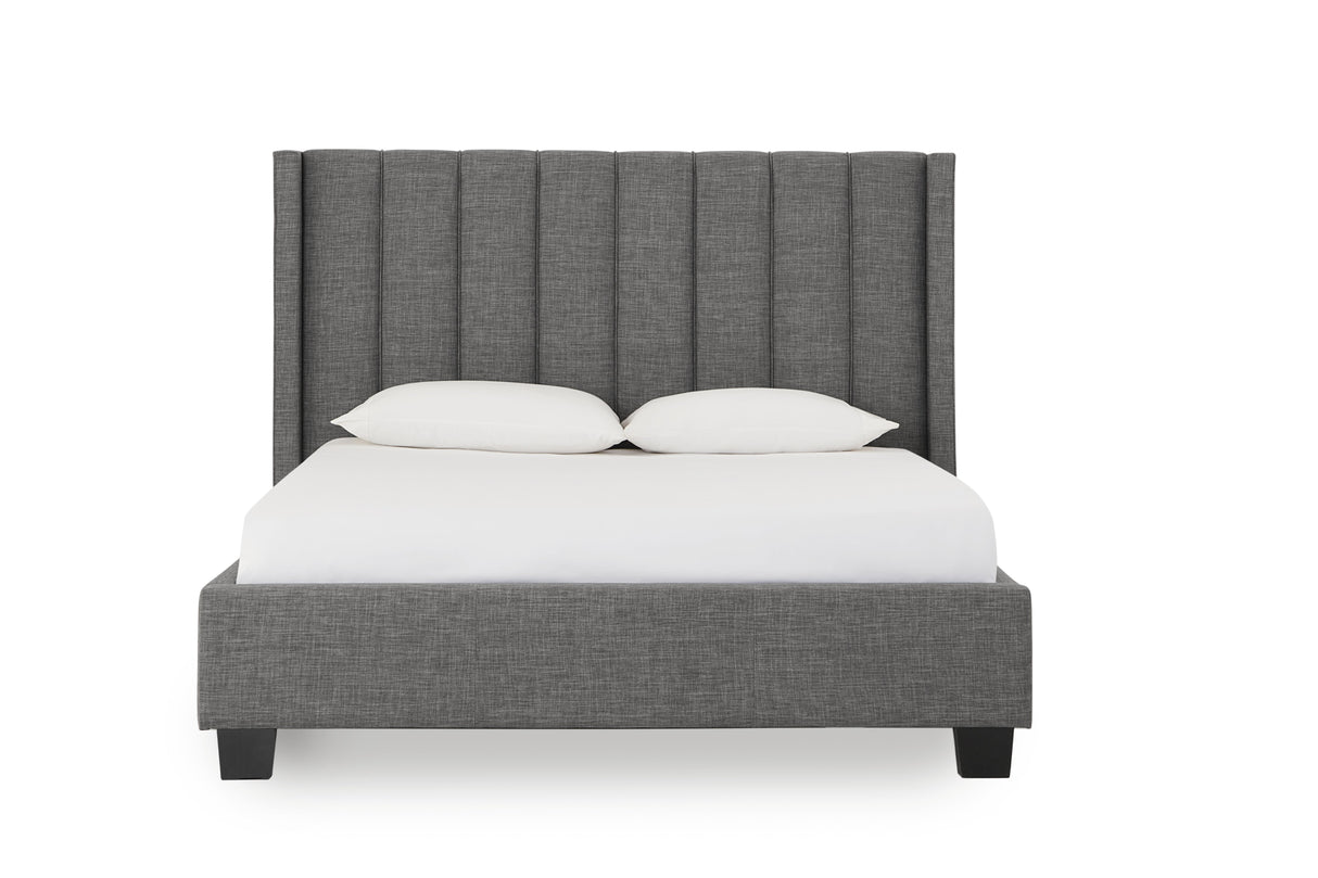 Palermo Upholstered Wingback Platform Bed in Dark Stone