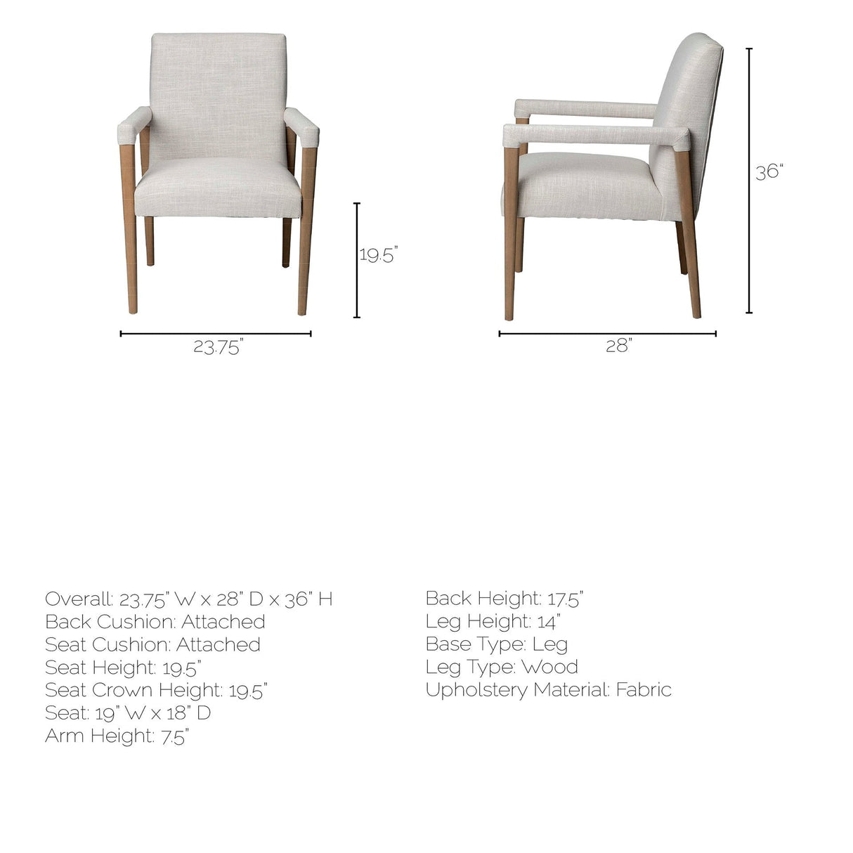 Palisades Cream Fabric Wrap Brown Wood Frame Dining Chair by Mercana at Eve Furniture