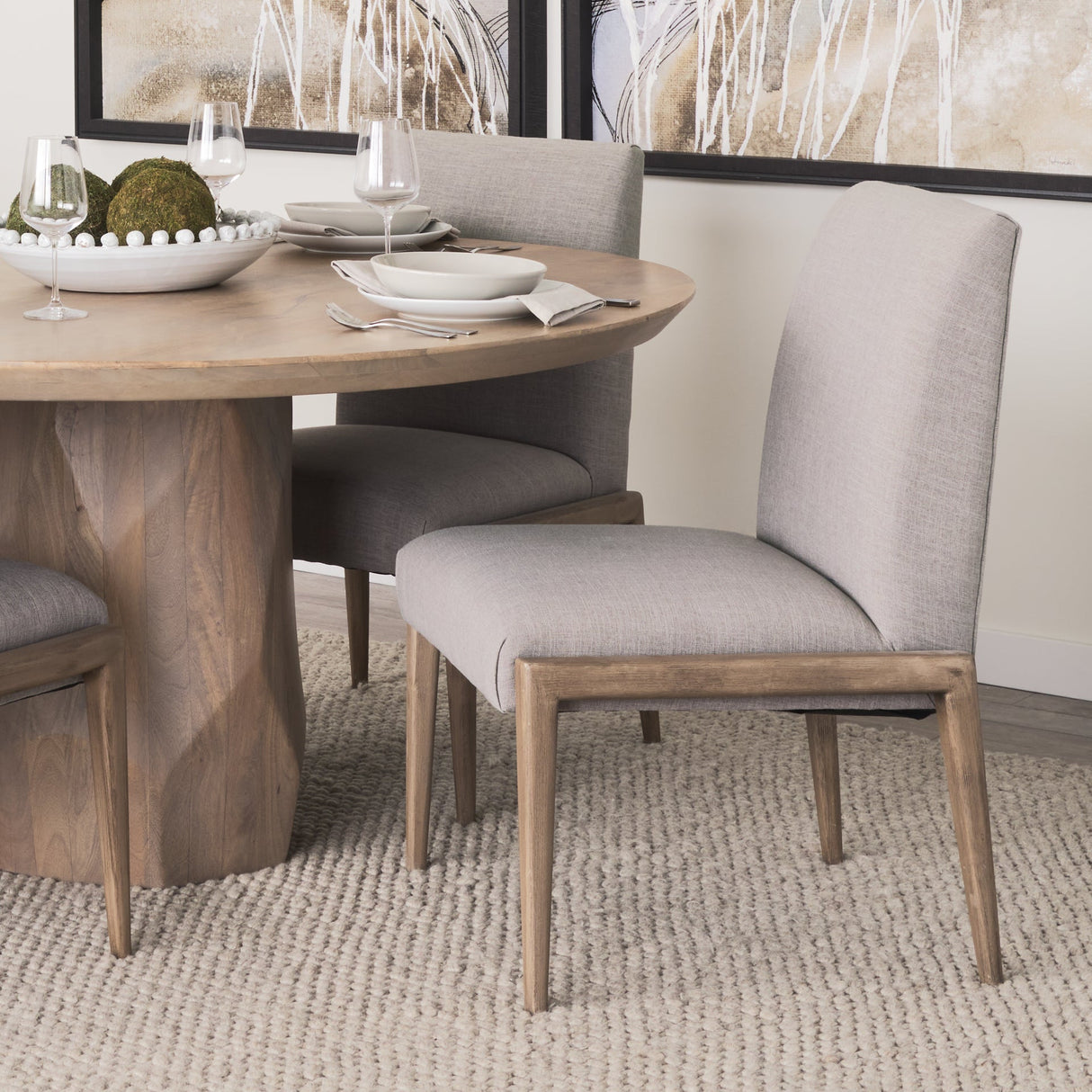 Palisades Gray Upholstery w/ Solid Wood Armless Dining Chair, Set of 2 by Mercana at Eve Furniture
