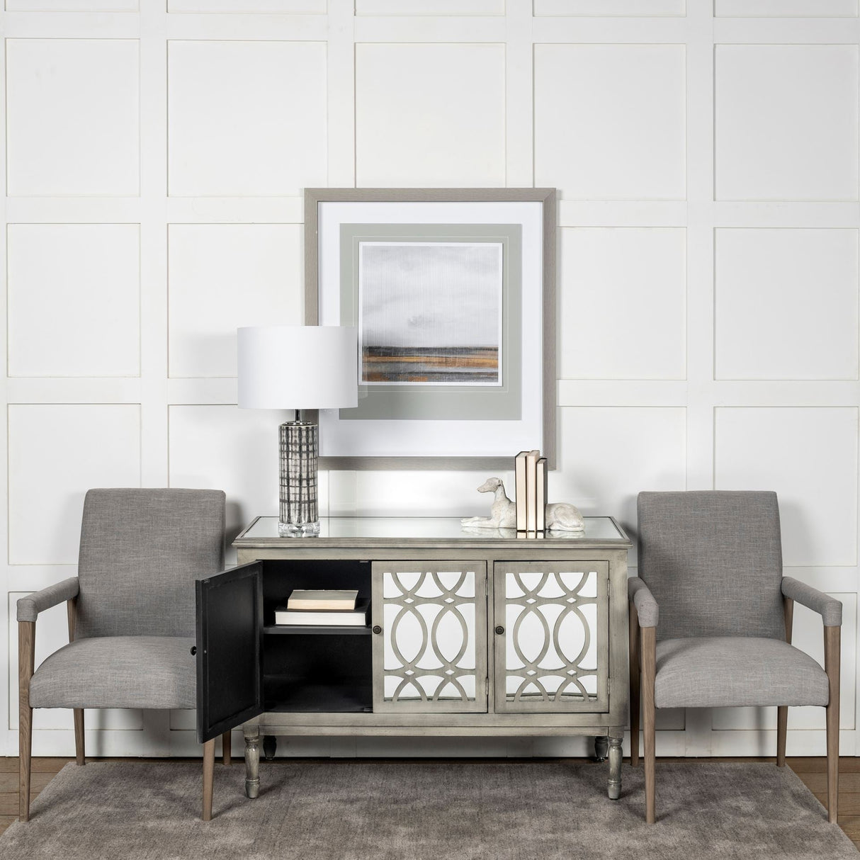 Palisades Grey Fabric Wrap Brown Wooden Frame Dining Chair by Mercana at Eve Furniture
