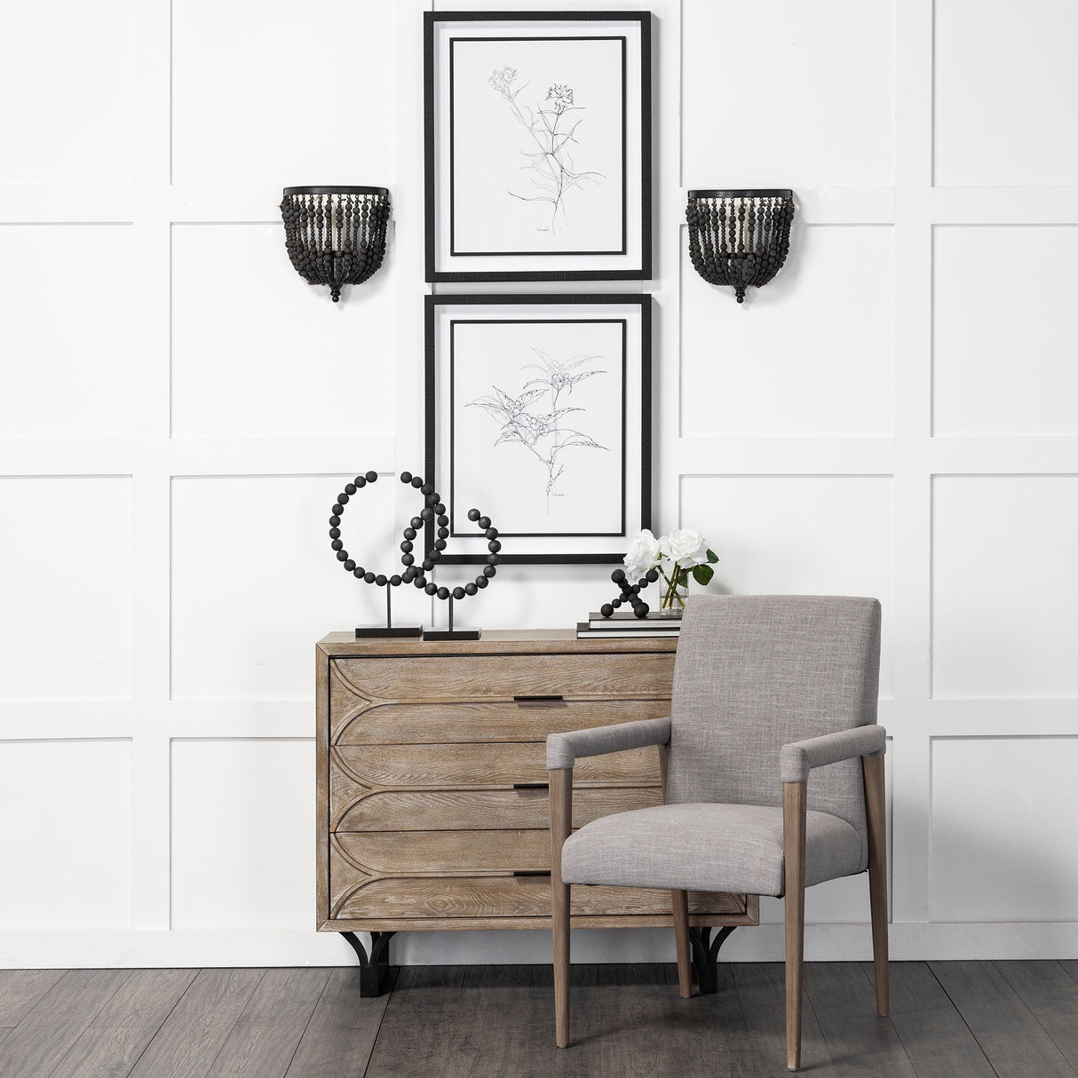 Palisades Grey Fabric Wrap Brown Wooden Frame Dining Chair by Mercana at Eve Furniture