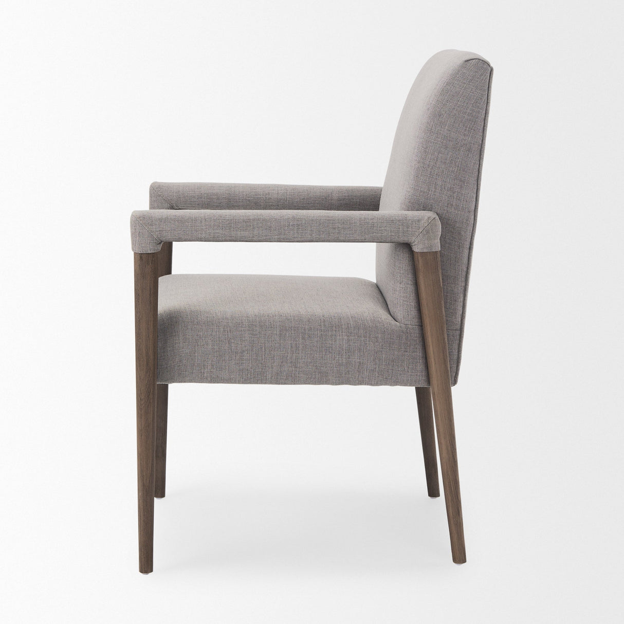 Palisades Grey Fabric Wrap Brown Wooden Frame Dining Chair by Mercana at Eve Furniture