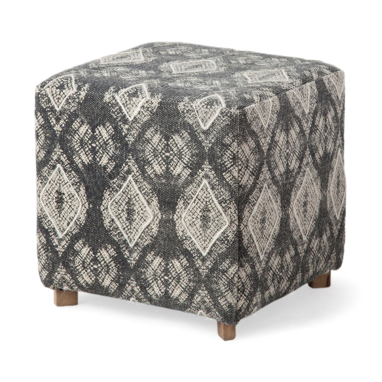 Pallu Dhurrie Cotton Cover w/Four Wooden Legs Ottoman by Mercana at Eve Furniture