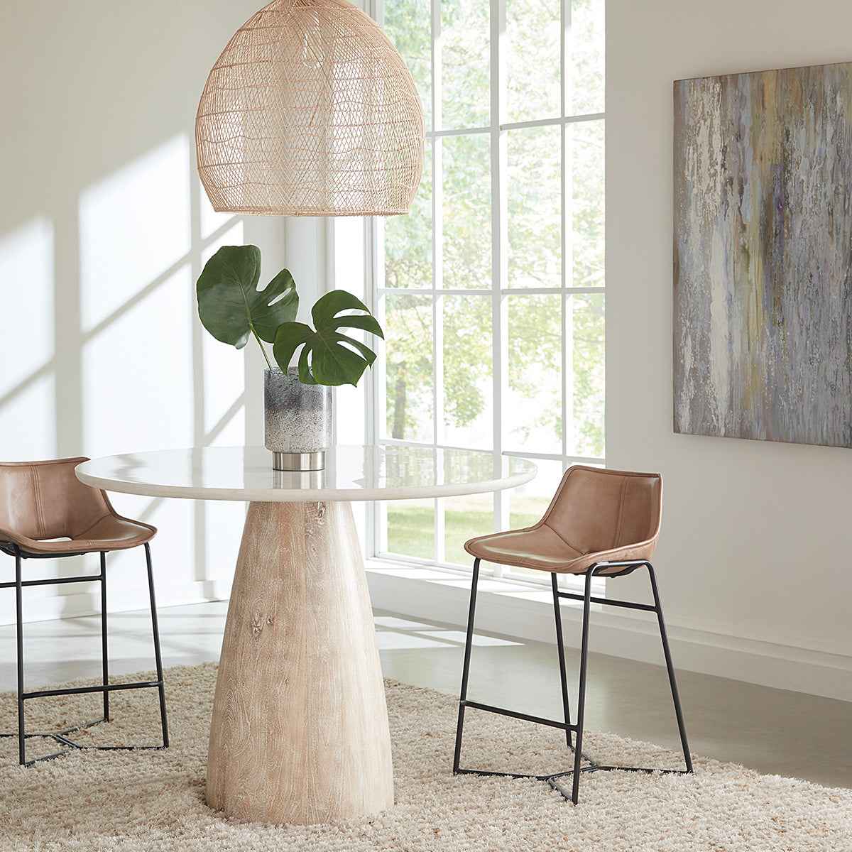 Palm Springs 48" Gathering Table with White Marble and Whitewash Modern Base by Home Trends & Design at Eve Furniture