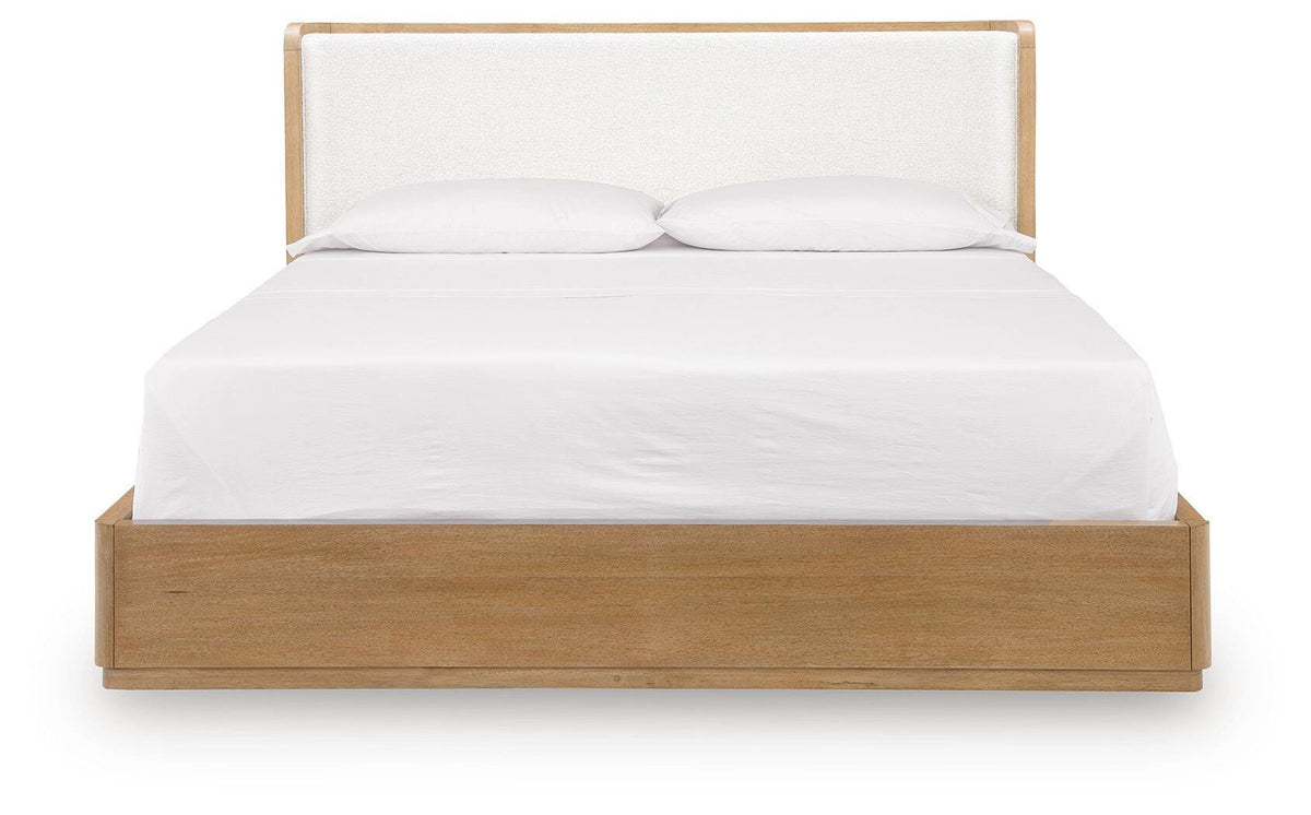 Pamaria Light Brown California King Upholstered Panel Bed by Ashley at Eve Furniture