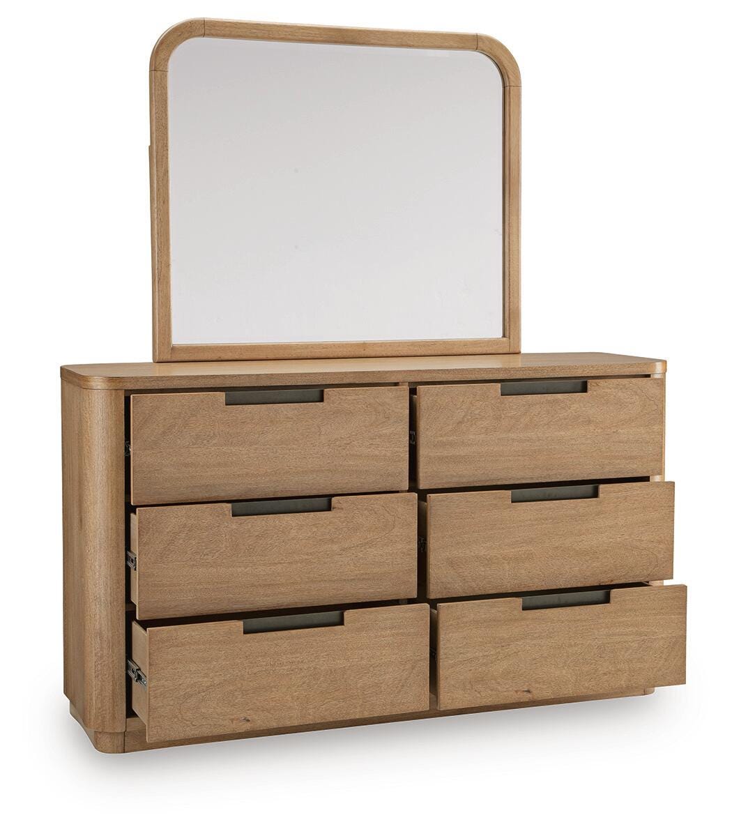 Pamaria Light Brown Dresser and Mirror by Ashley at Eve Furniture