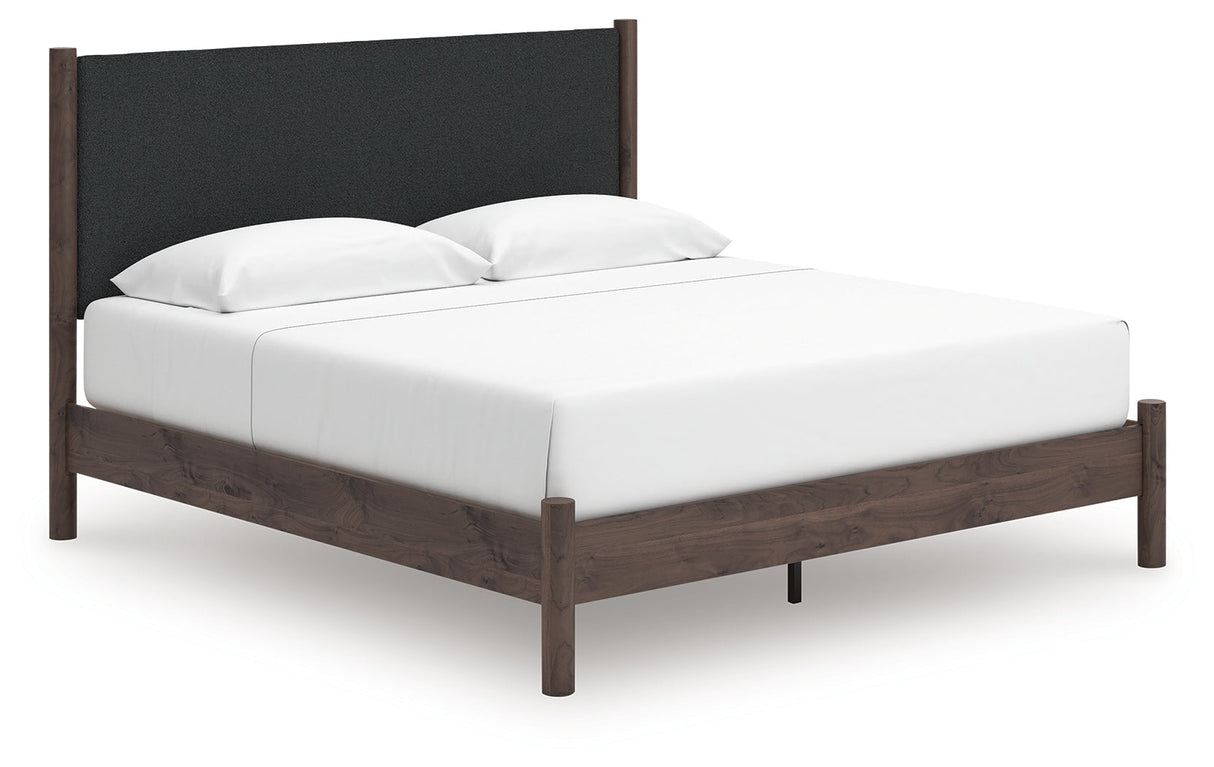 Pamytta Brown King Upholstered Panel Platform Bed by Ashley at Eve Furniture