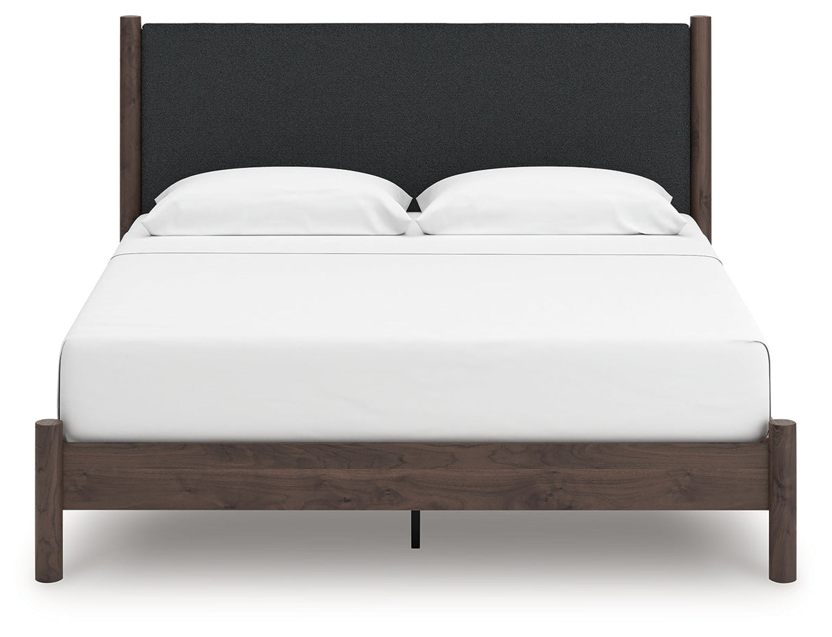 Pamytta Brown King Upholstered Panel Platform Bed by Ashley at Eve Furniture