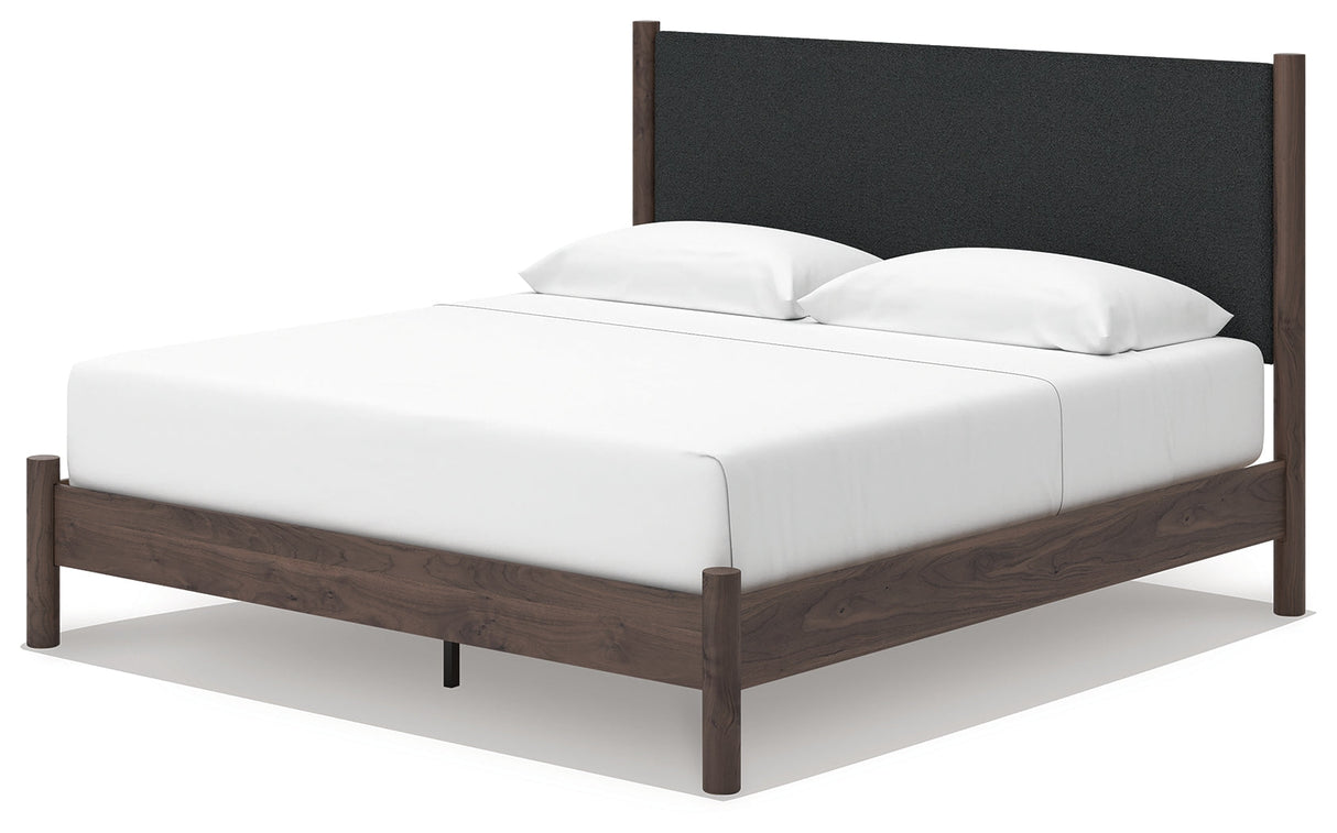 Pamytta Brown King Upholstered Panel Platform Bed by Ashley at Eve Furniture