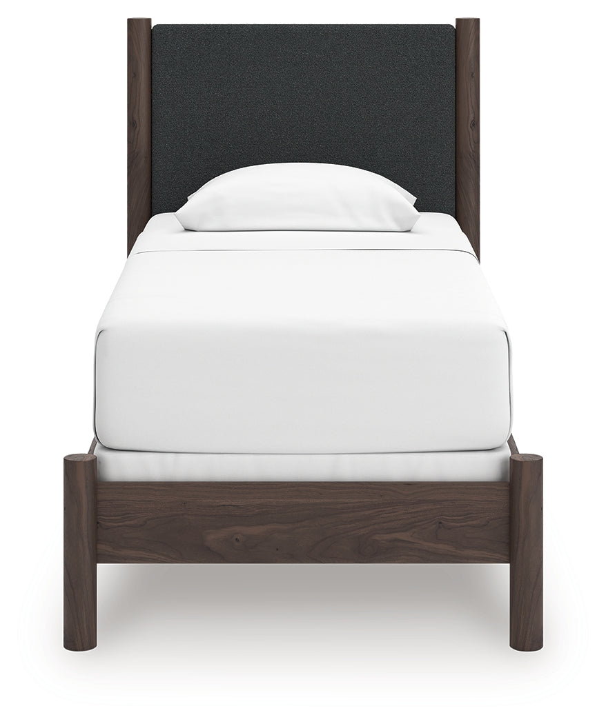 Pamytta Brown Twin Upholstered Panel Bed by Ashley at Eve Furniture