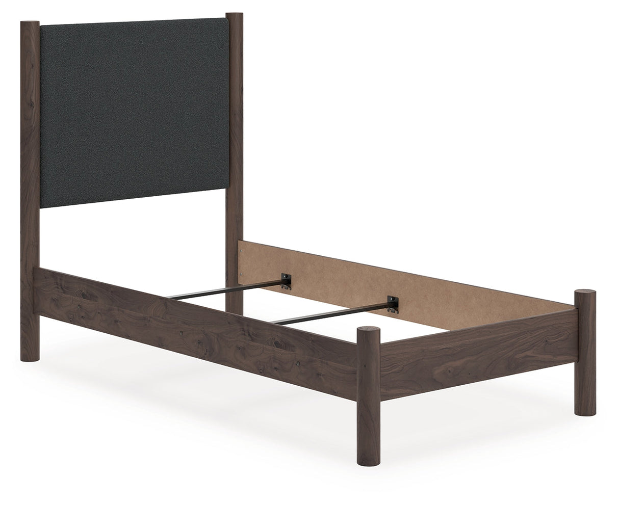 Pamytta Brown Twin Upholstered Panel Bed by Ashley at Eve Furniture