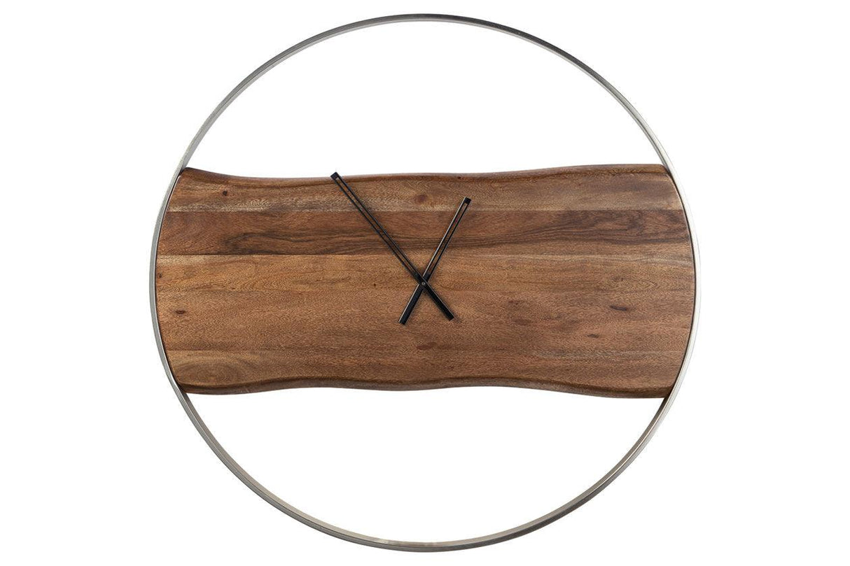Panchali Brown/Silver Finish Wall Clock by Ashley at Eve Furniture