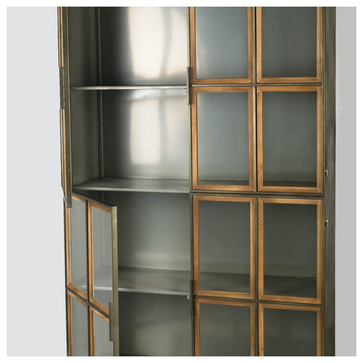 Pandora I Brown Wood and Metal Glass Door Display Cabinet by Mercana at Eve Furniture