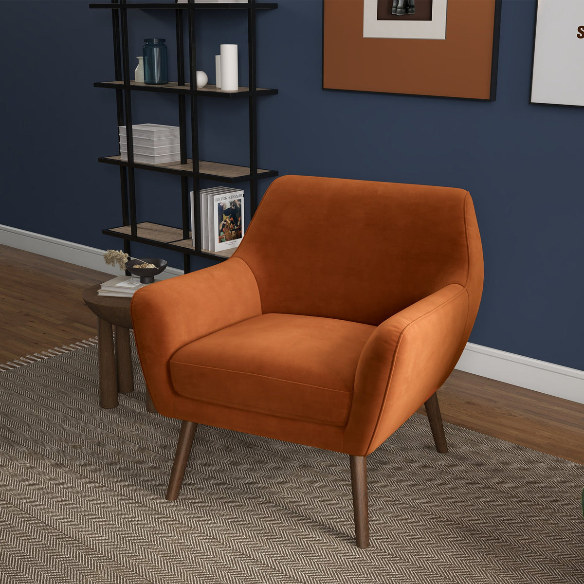 Panom Burnt Orange Velvet Lounge Chair by Ashcroft Furniture at Eve Furniture