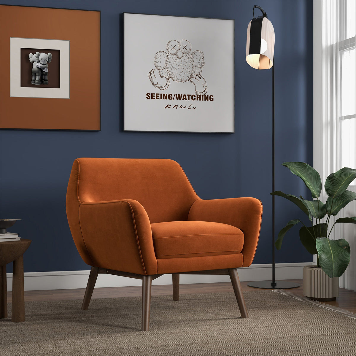 Panom Burnt Orange Velvet Lounge Chair by Ashcroft Furniture at Eve Furniture