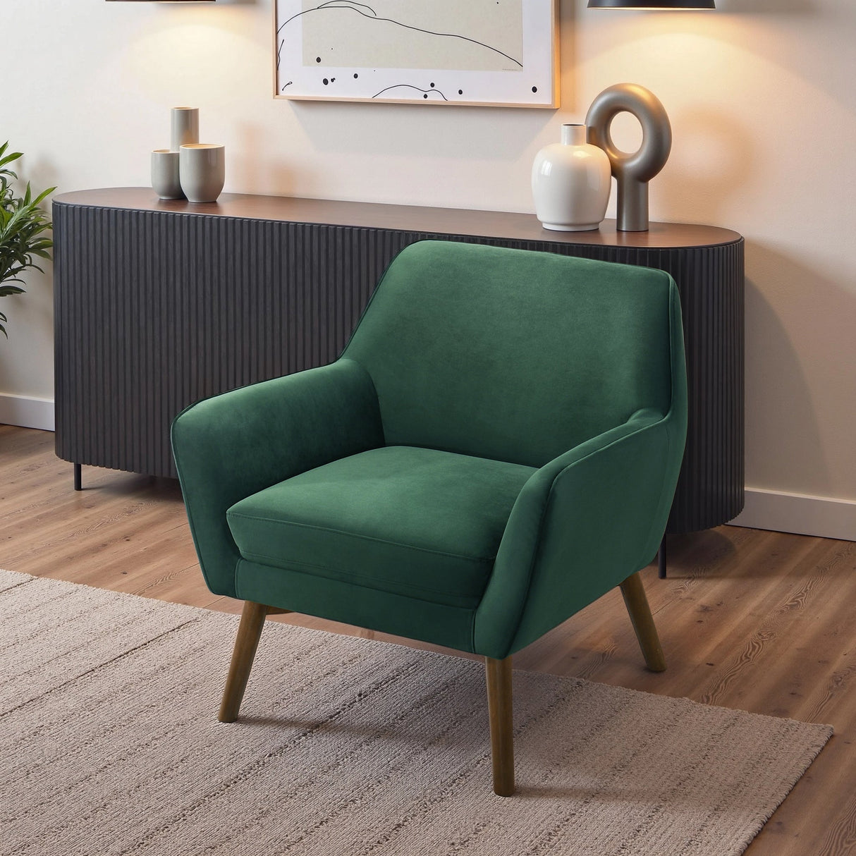 Panom Forest Green Velvet Lounge Chair by Ashcroft Furniture at Eve Furniture