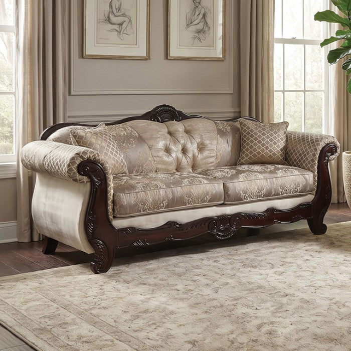 Paolini Light Brown/Dark Cherry Sofa by Furniture of America at Eve Furniture