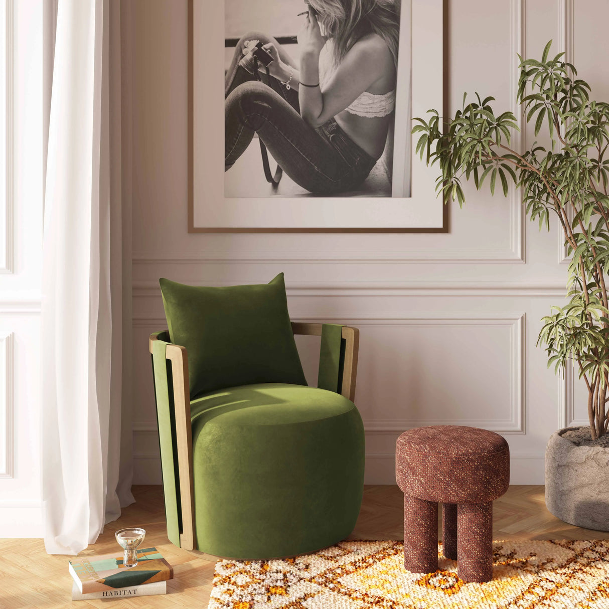 Paolo Green Upcycled Distressed Velvet Swivel Chair by TOV Furniture at Eve Furniture