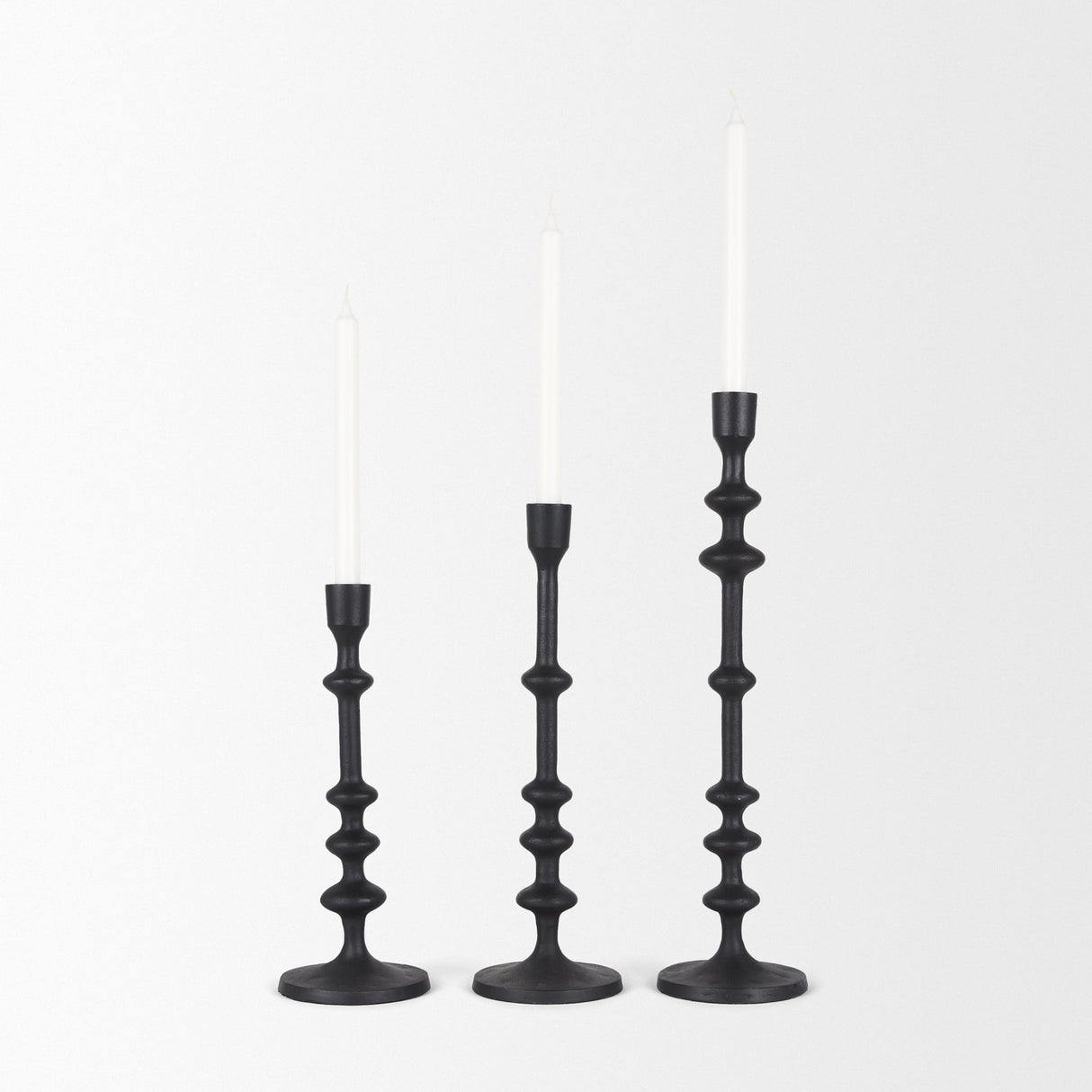 Paolo Matte Black Metal Candle Holder (Set of 3) by Mercana at Eve Furniture