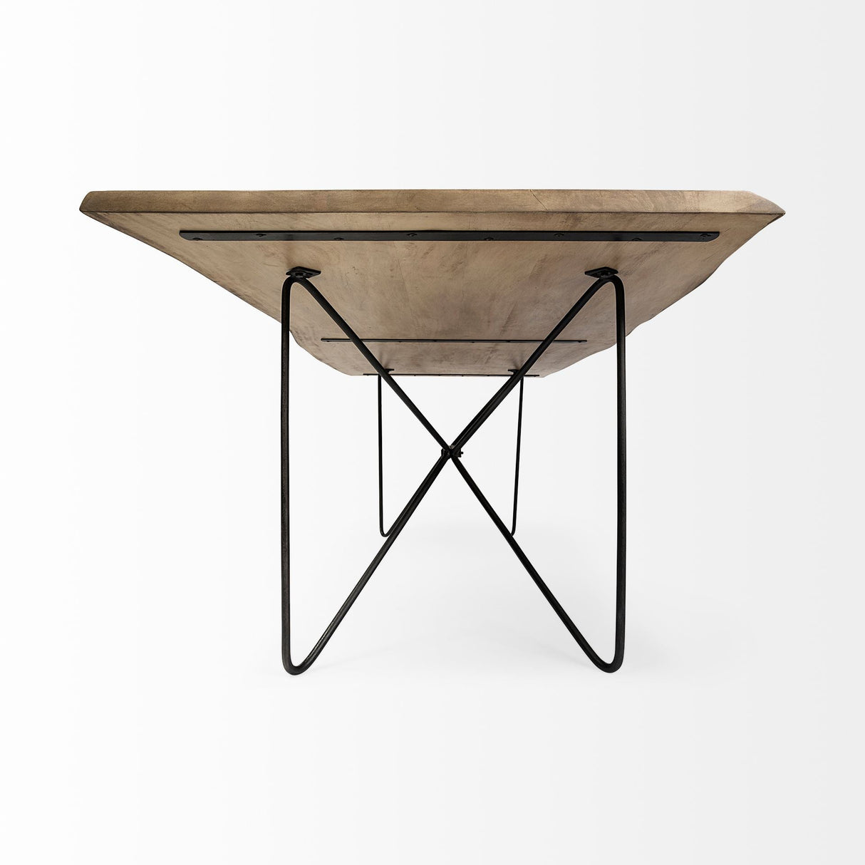 Papillion II Rectangular Blonde Live Edge Sold Wood Top Black Metal Base Dining Table by Mercana at Eve Furniture