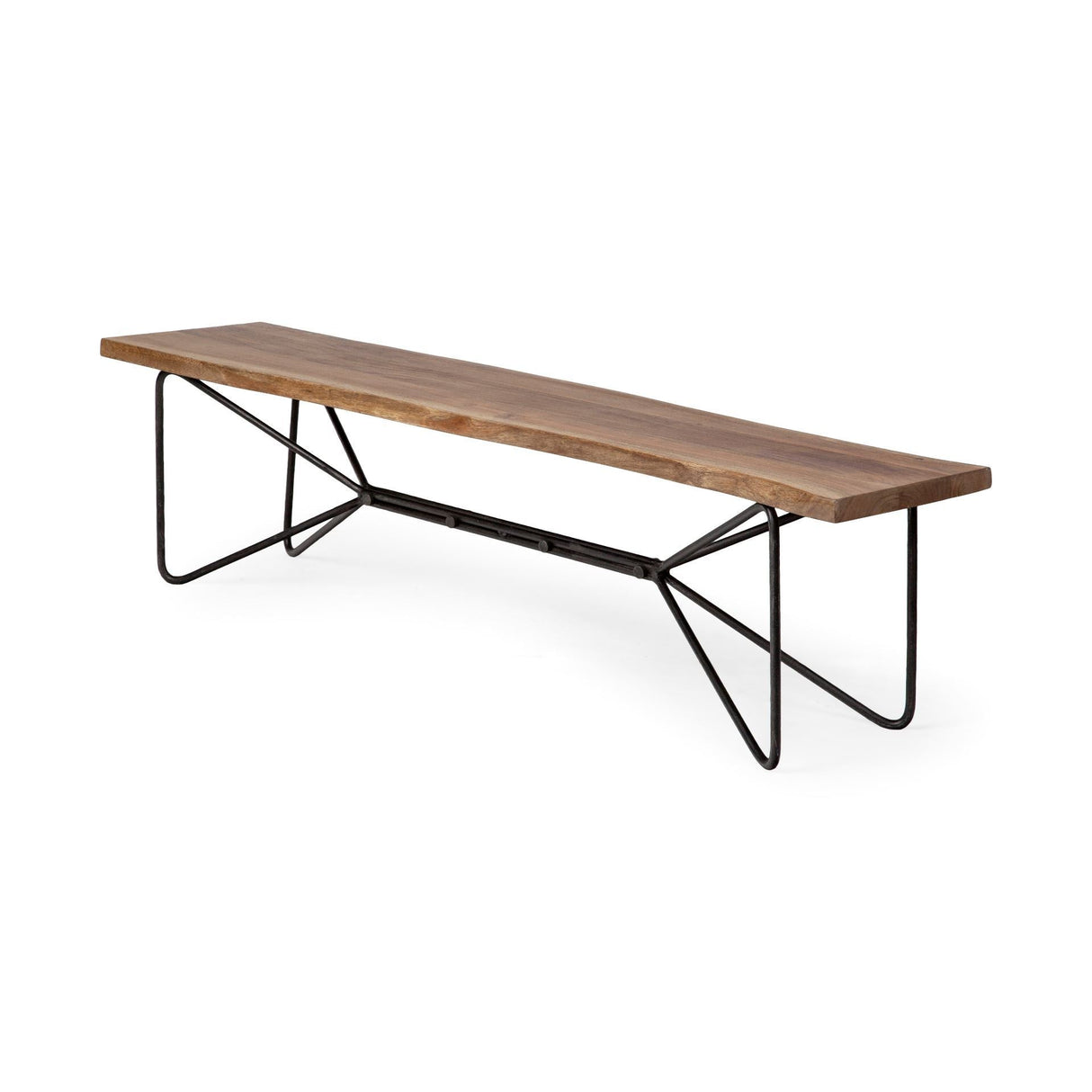 Papillion III Natural Solid Wood and Iron Dining Bench by Mercana at Eve Furniture