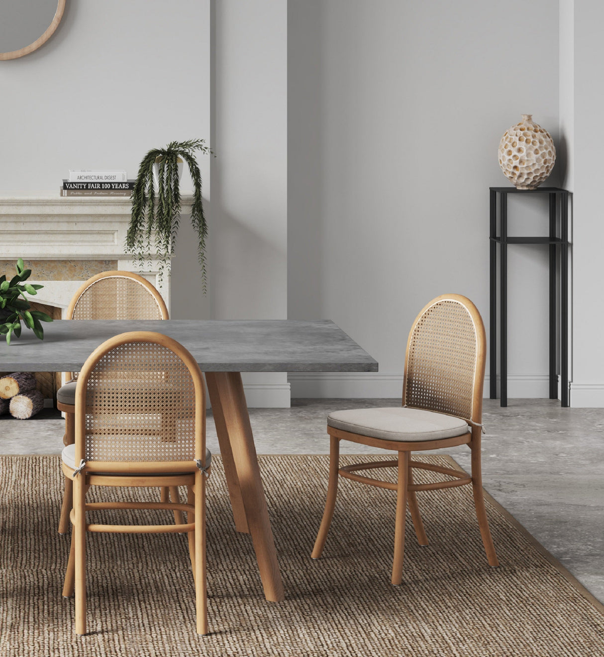 Paragon Dining Chair 1.0 with Cream Cushions in Nature and Cane (set of 2) by Manhattan Comfort at Eve Furniture