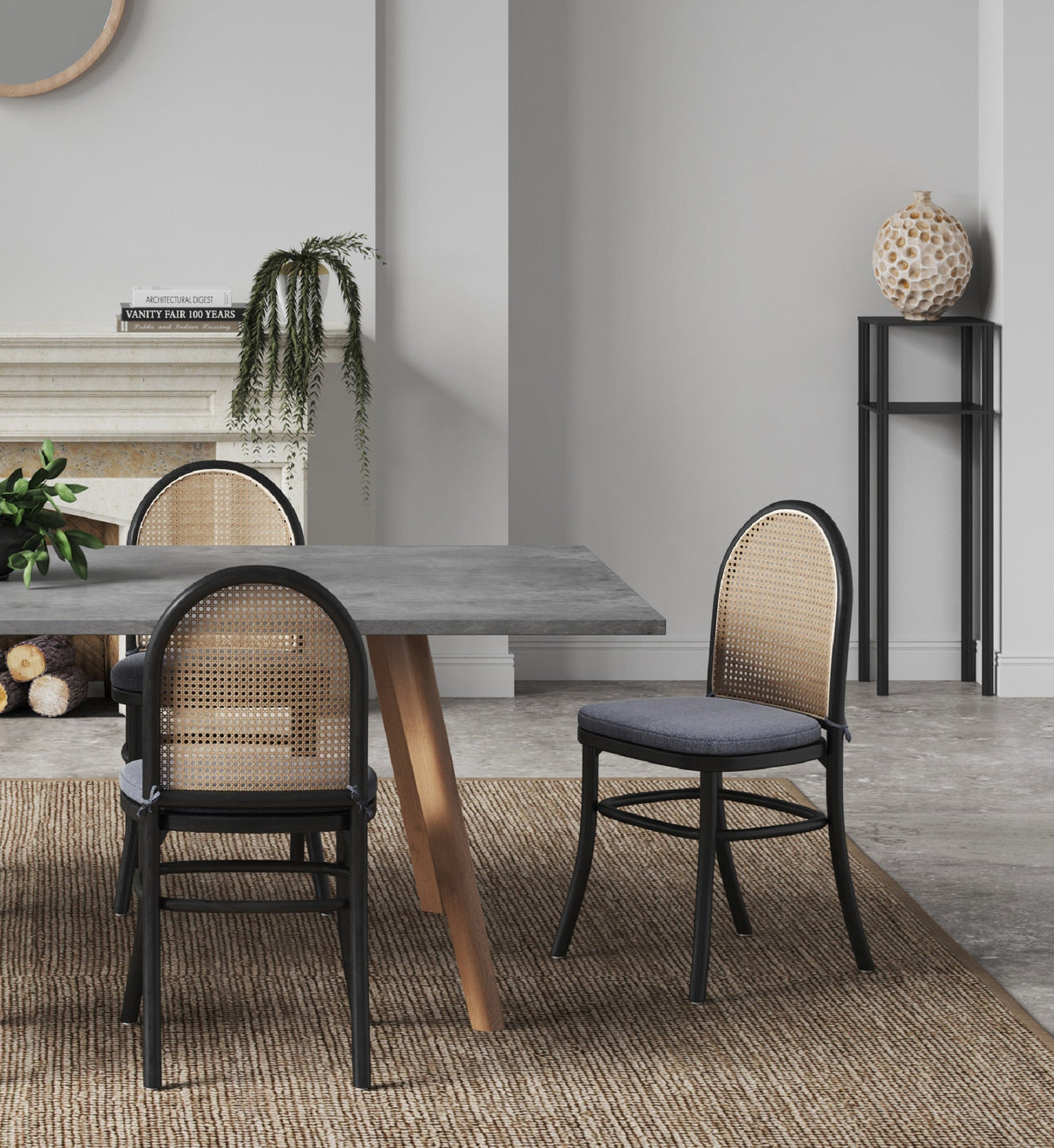 Paragon Dining Chair 1.0 with Grey Cushions in Black and Cane (set of 2) by Manhattan Comfort at Eve Furniture