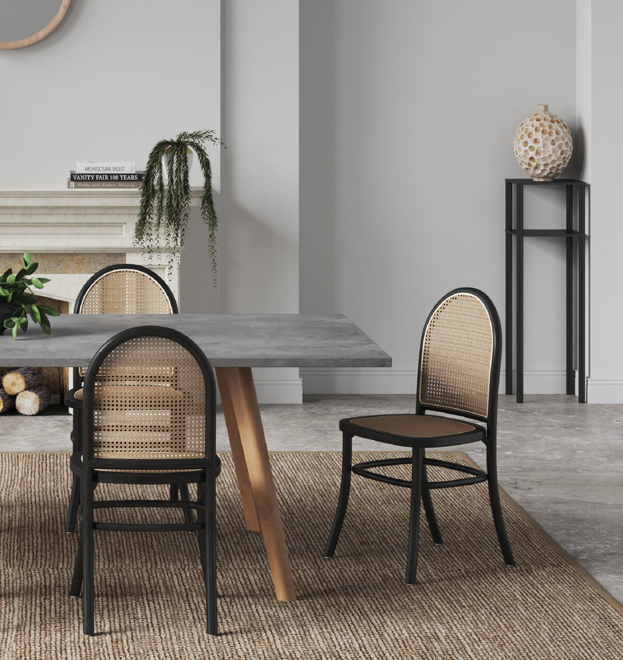 Paragon Dining Chair 2.0 in Black and Cane (set of 2) by Manhattan Comfort at Eve Furniture